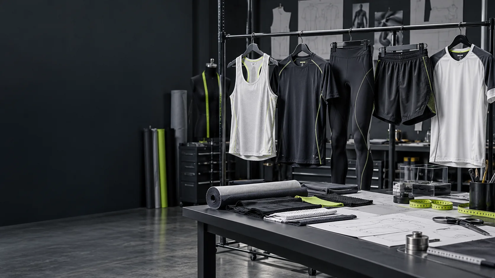sportswear arranged in a luxury beauty studio